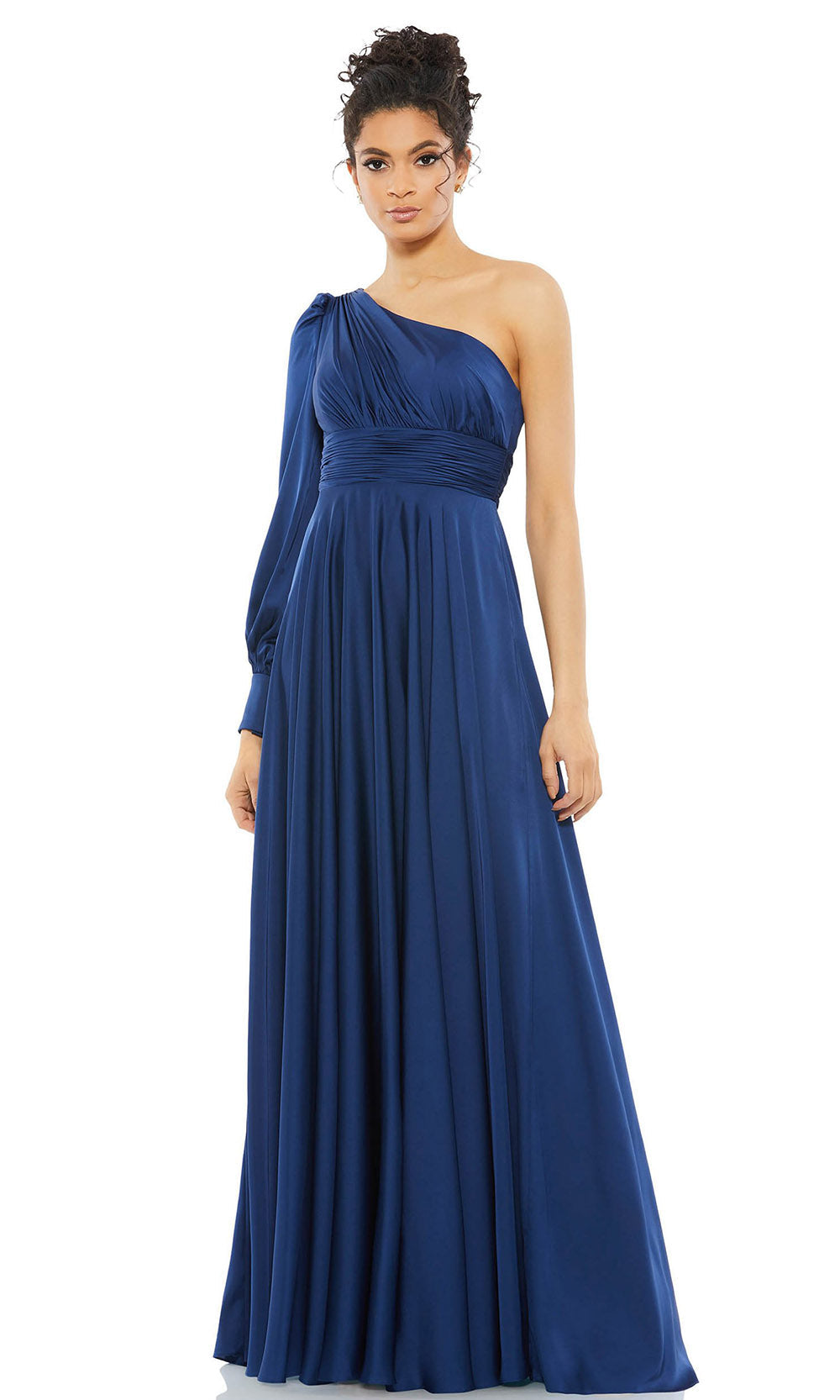 Ieena Duggal - 67866I One Shoulder Bishop Sleeve Dress In Blue