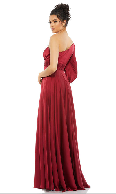 Ieena Duggal - 67866I One Shoulder Bishop Sleeve Dress In Burgundy