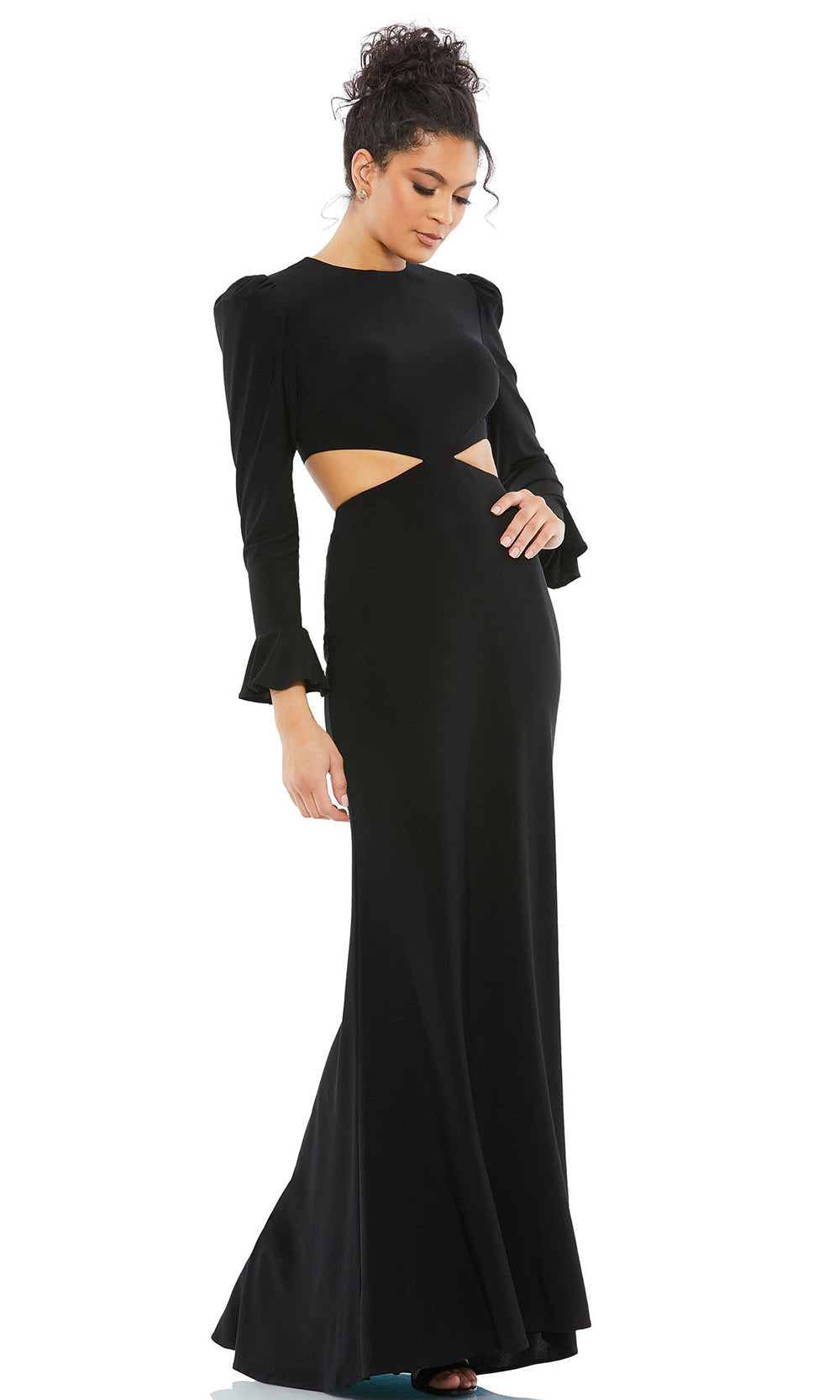 Ieena Duggal - 67944I Long Sleeve Cutout Ornate Dress In Black