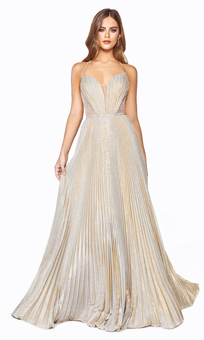 Cinderella Divine J9664 long flowy champagne dress with low back