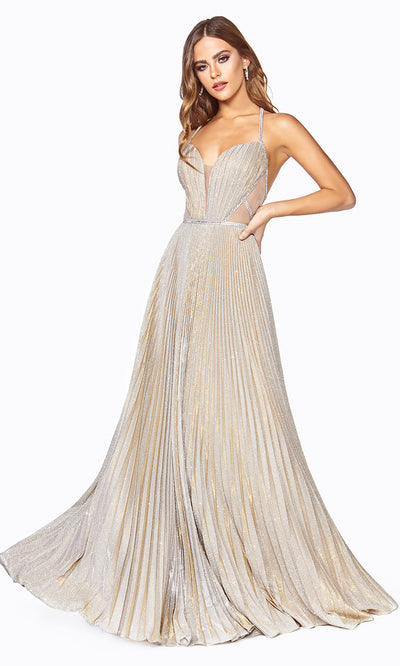 Cinderella Divine J9664 long flowy champagne dress with low back