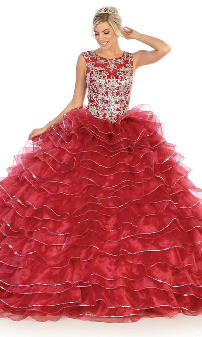 May Queen - LK125 Embellished Tiered Ballgown In Red