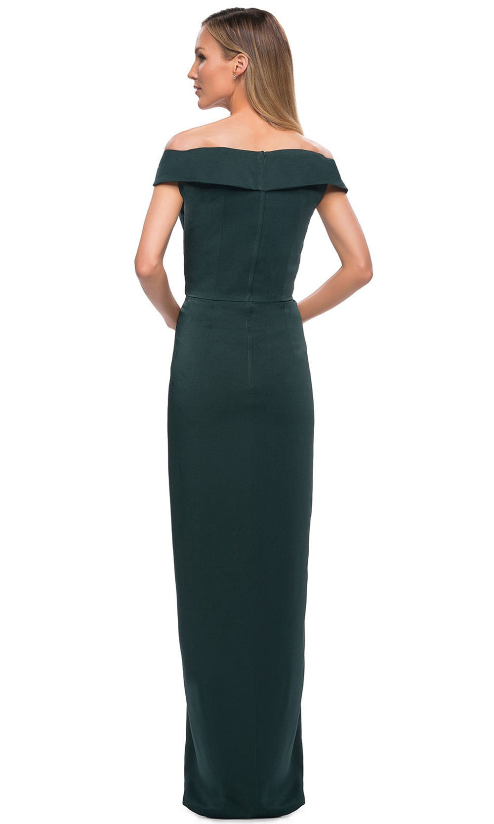 La Femme - 25206 Cap Sleeved Ruched Jersey Long Dress In Green