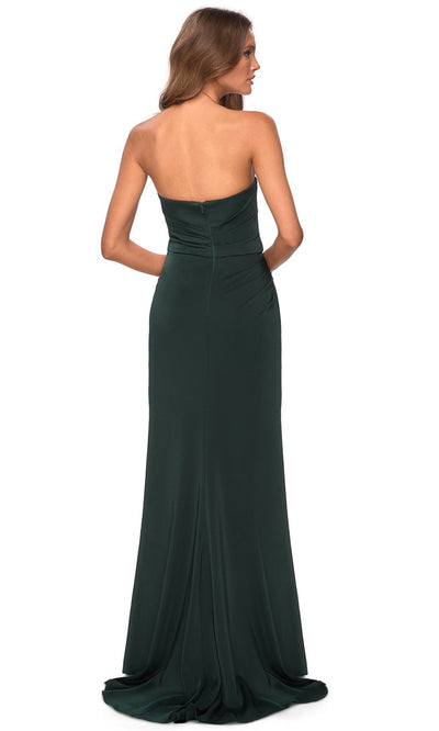 La Femme - 28334 Strapless High Slit Column Long Dress In Green
