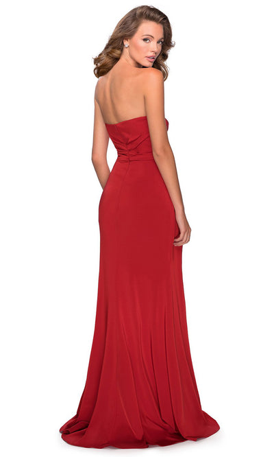 La Femme - 28334 Strapless High Slit Column Long Dress In Red
