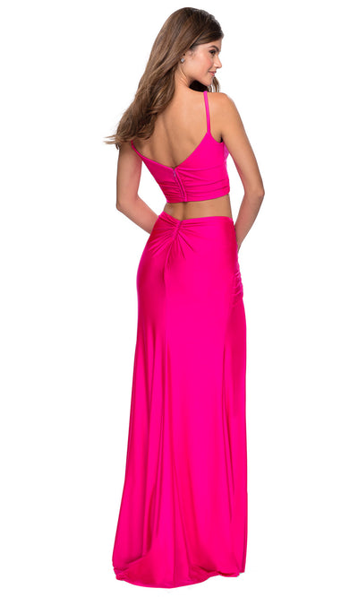 La Femme - 28472 Sleeveless V-Neck Two-Piece Fitted Dress In Pink