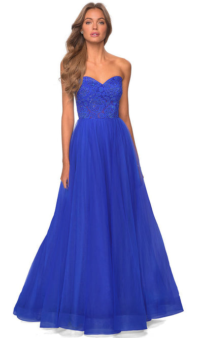 La Femme - 28487 Strapless Jeweled Tulle Dress In Blue