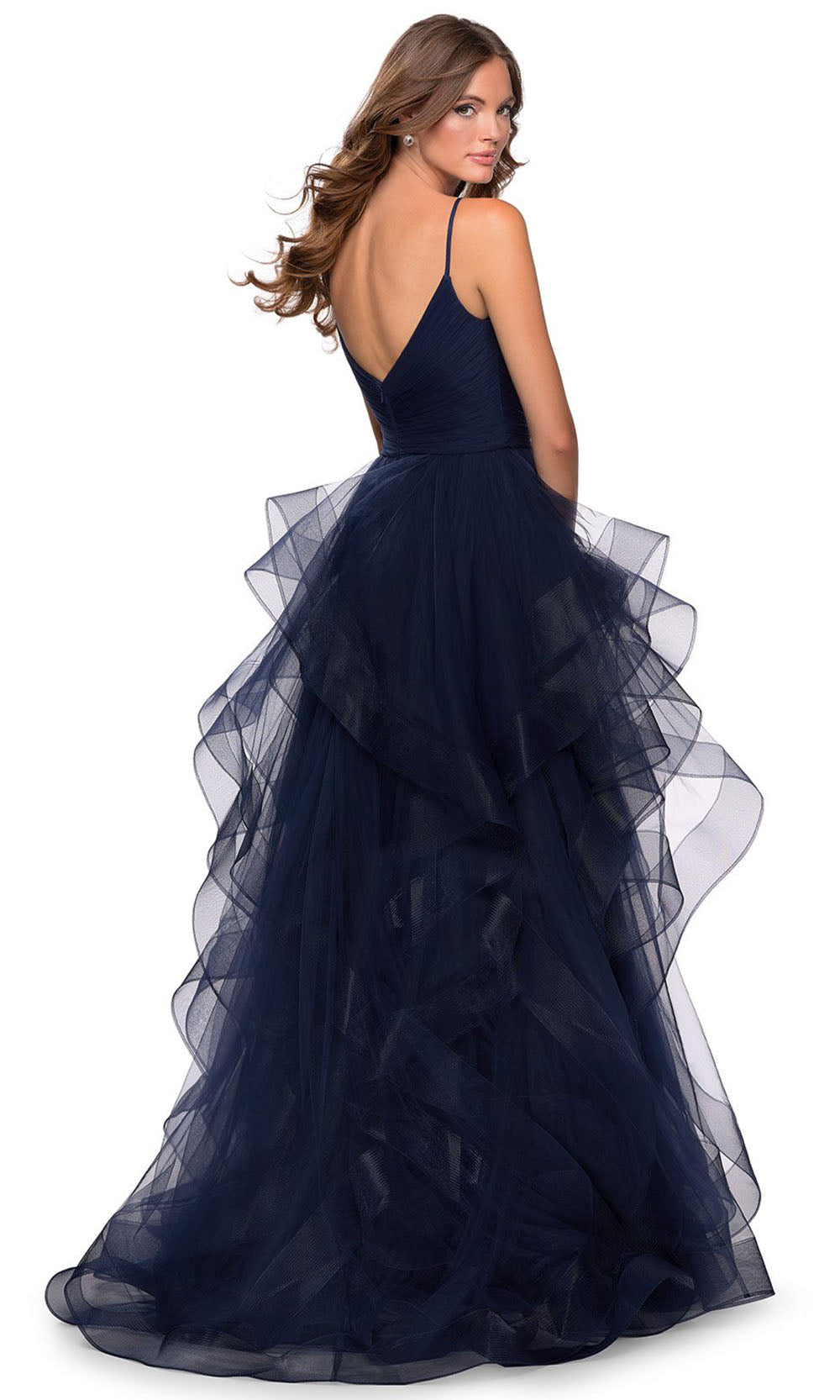 La Femme - 28502 High Slit Tiered Tulle Dress In Blue