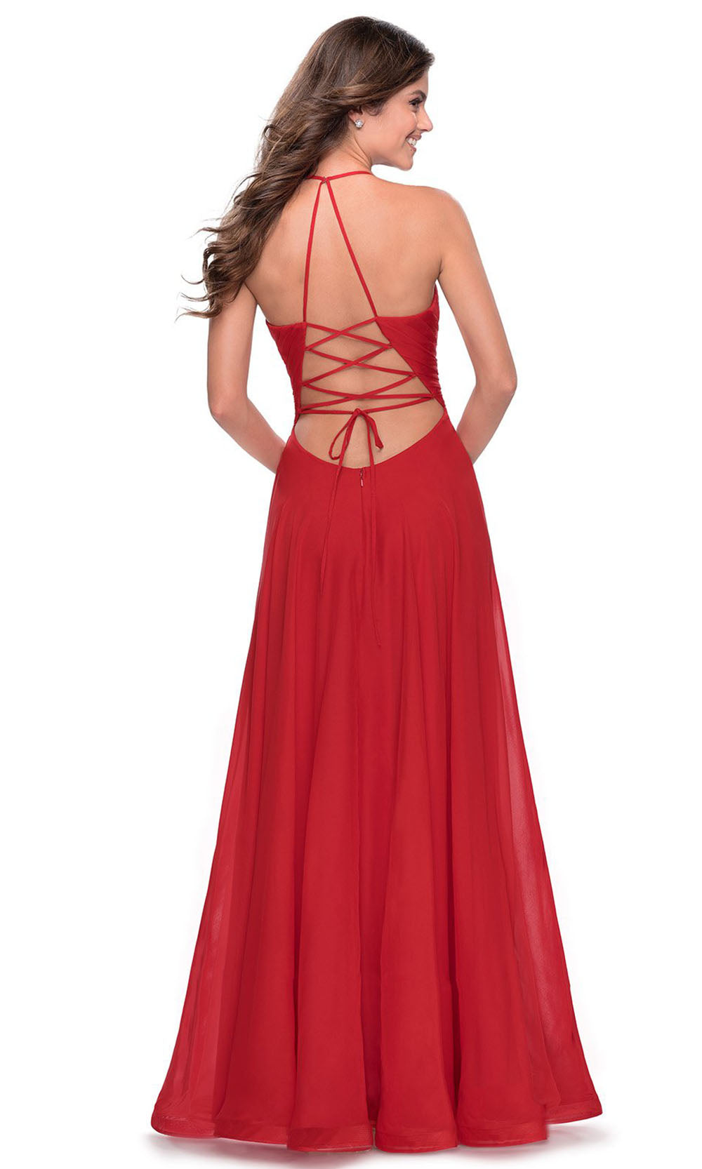 La Femme - 28522 Strappy Back Long Chiffon Dress In Red