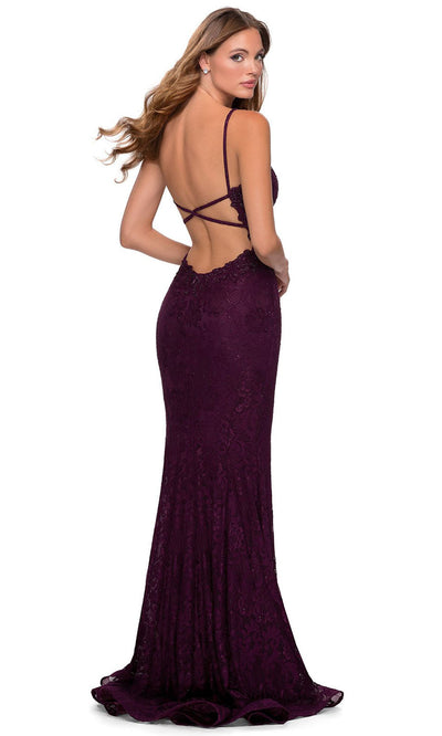 La Femme - 28556 Plunging Bodice Lace Dress In Purple