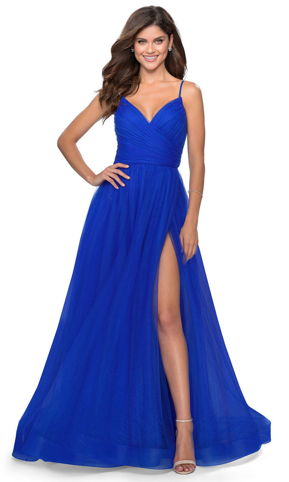 La Femme - 28561 Spaghetti Strap Tulle Dress In Blue