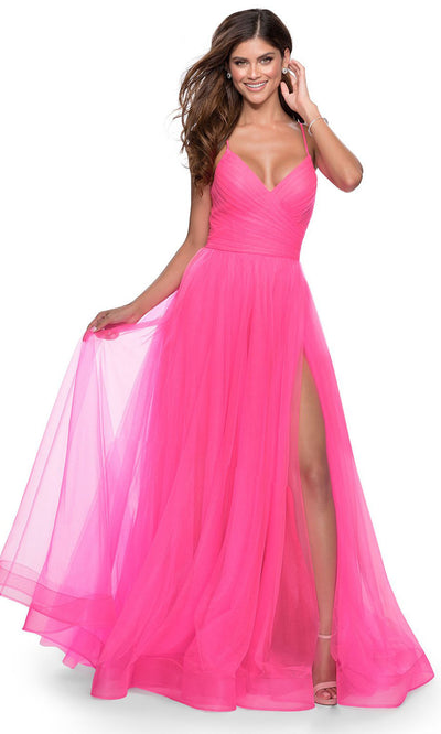 La Femme - 28561 Spaghetti Strap Tulle Dress In Pink