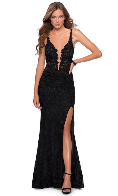 La Femme - 28648 Laced And Beaded Evening Gown In Black