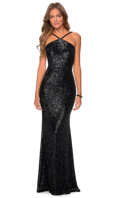 La Femme - 28650 Backless Allover Sequin Fitted Gown In Black