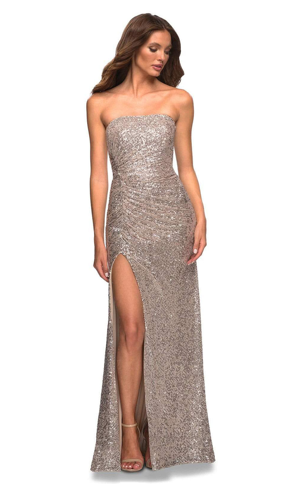 La Femme - 29675 Strapless Sequin Gown In Silver & Gray
