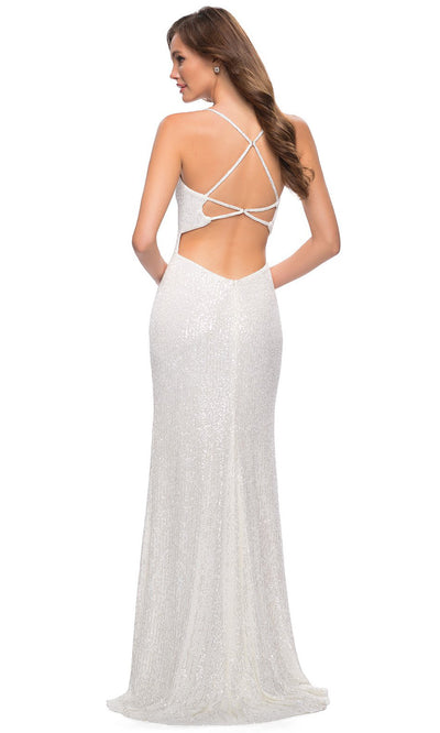 La Femme - 29676 Scoop Sequined Evening Dress In White