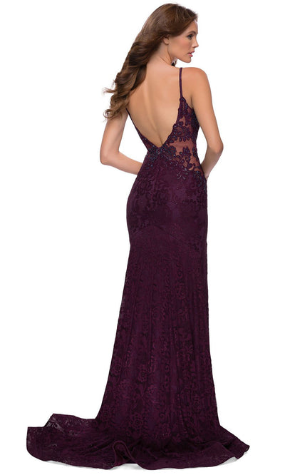 La Femme - 29679 Jeweled Applique High Slit Dress In Purple