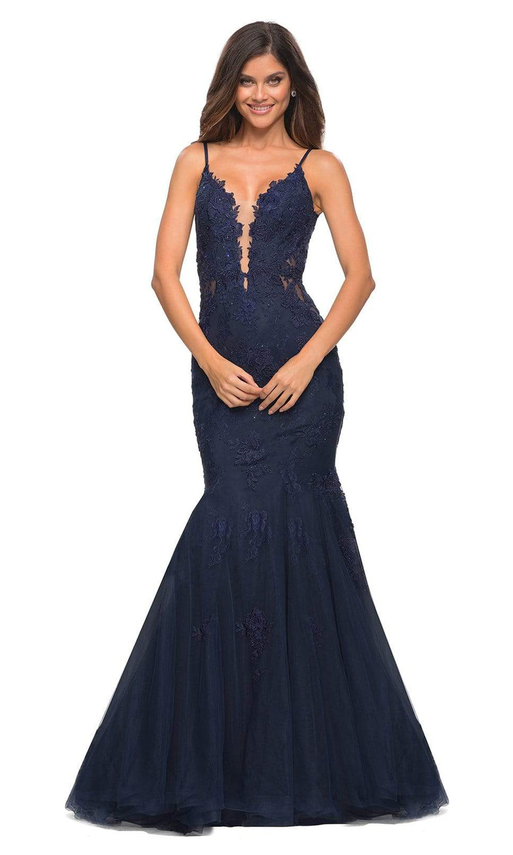 La Femme - 29680 Sleeveless Lace Mermaid Gown In Blue