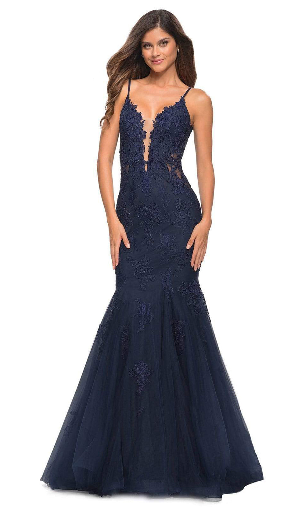 La Femme - 29680 Sleeveless Lace Mermaid Gown In Blue