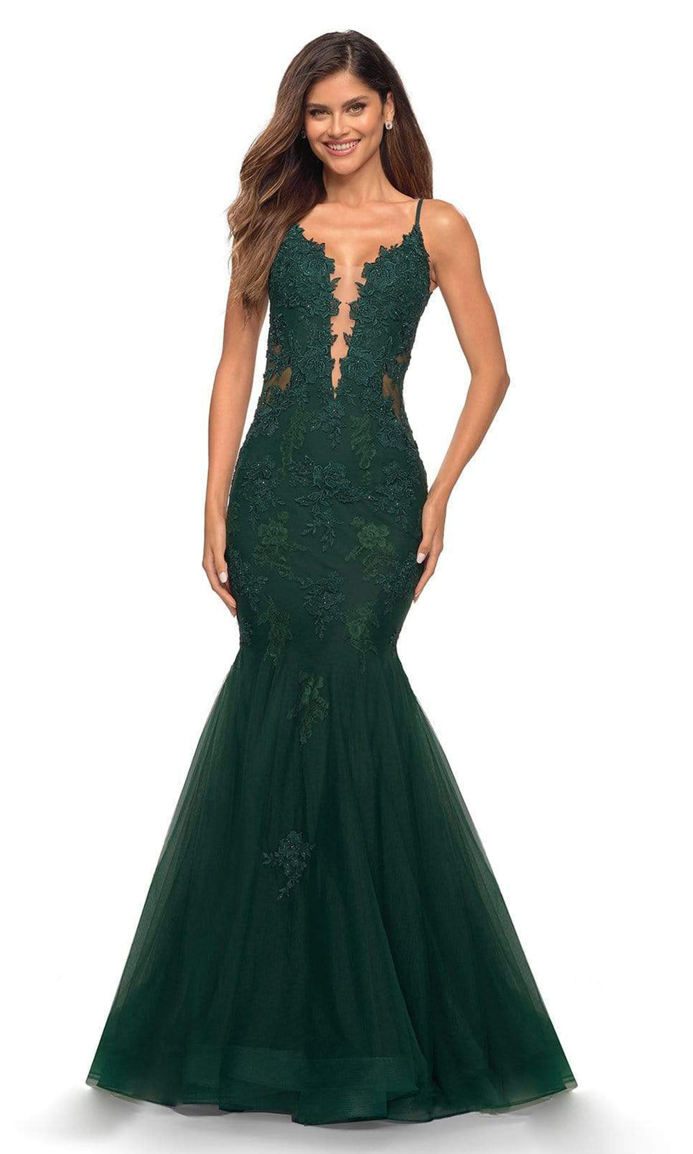 La Femme - 29680 Sleeveless Lace Mermaid Gown In Green