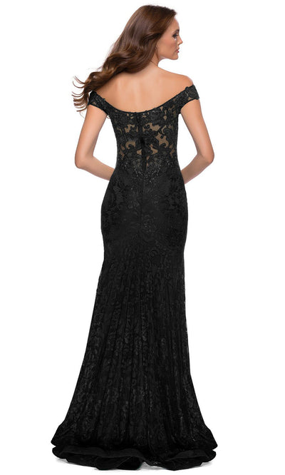 La Femme - 29693 Off Shoulder High Slit Lace Dress In Black