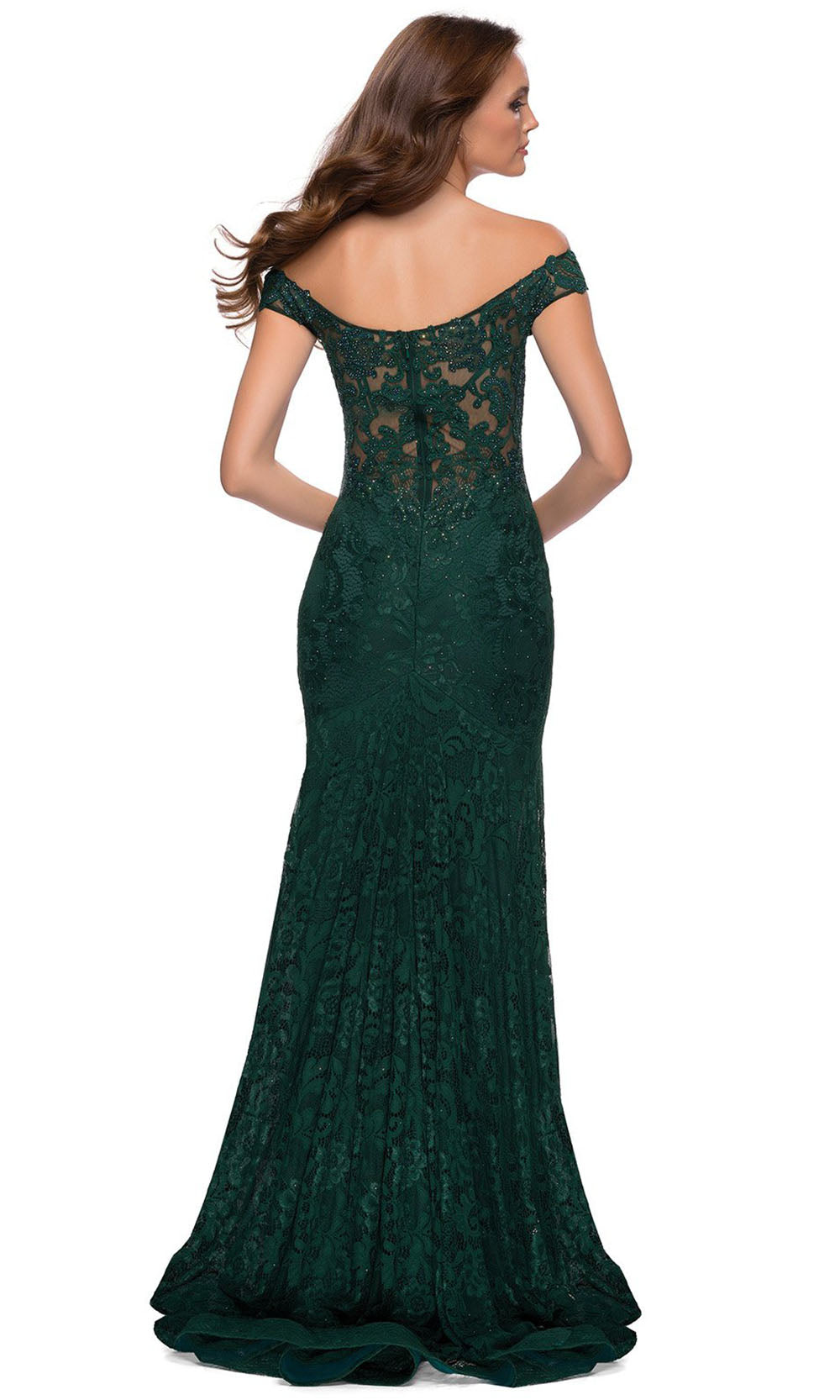 La Femme - 29693 Off Shoulder High Slit Lace Dress In Green
