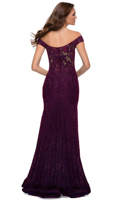 La Femme - 29693 Off Shoulder High Slit Lace Dress In Purple