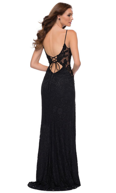 La Femme - 29694 Appliqued Sheer Cutout Long Dress In Black