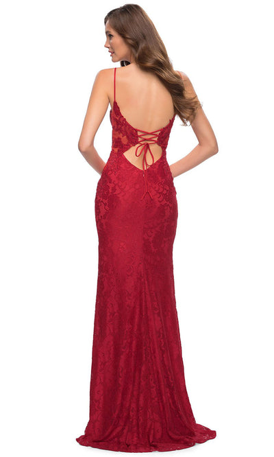 La Femme - 29694 Appliqued Sheer Cutout Long Dress In Red