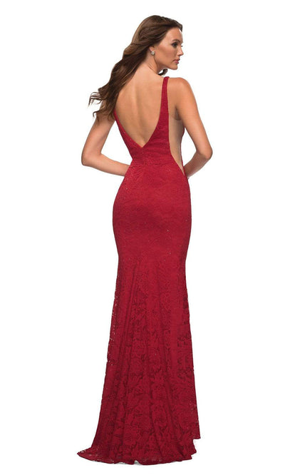 La Femme - 29732 Bead-Adorned Lace Gown In Red