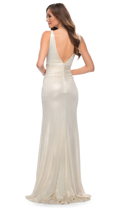 La Femme - 29759 Metallic Ruffle Accented Dress In White & Ivory