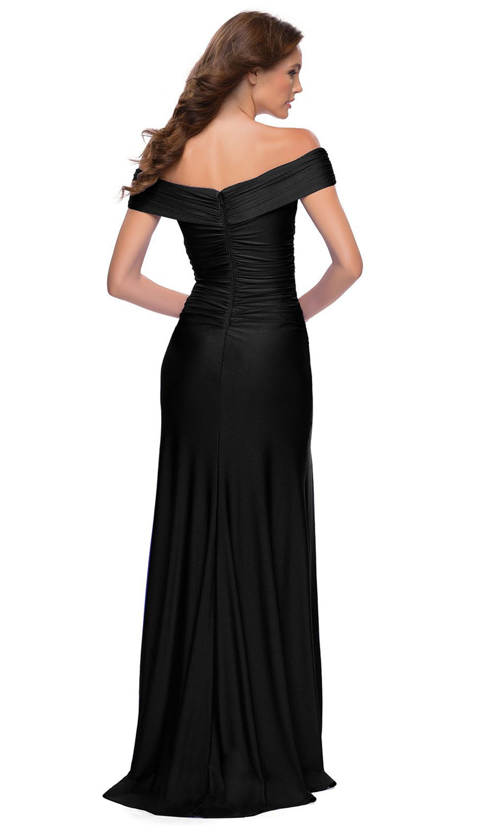 La Femme - 29781 Off Shoulder High Slit Jersey Dress In Black