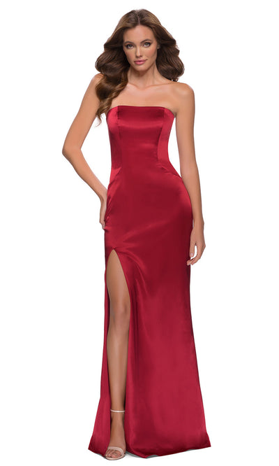 La Femme - 29807 Strapless High Slit Sheath Dress In Red