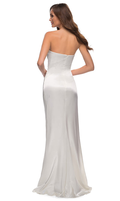 La Femme - 29807 Strapless High Slit Sheath Dress In White