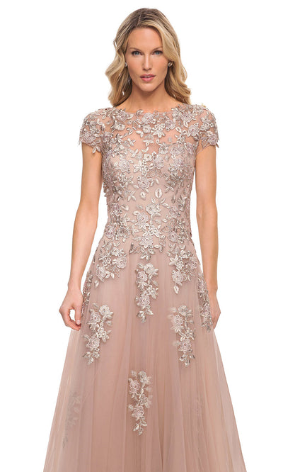 La Femme - 29829 Floral Appliqued Long Dress In Pink