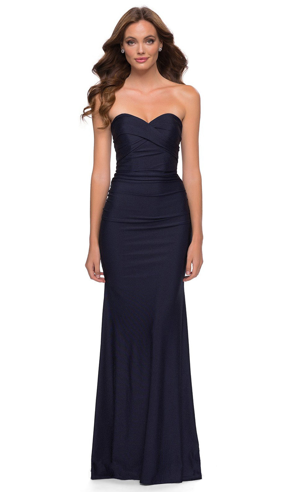 La Femme - 29851 Ruched Sweetheart Long Dress In Blue