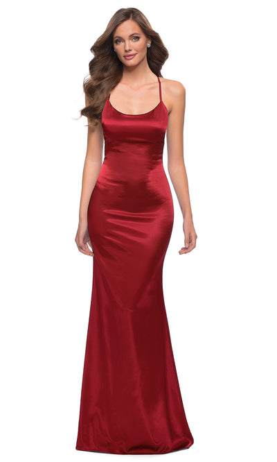 La Femme - 29858 Spaghetti Strap Satin Long Dress In Red