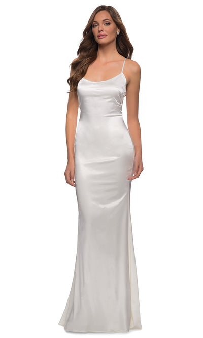 La Femme - 29858 Spaghetti Strap Satin Long Dress In White & Ivory