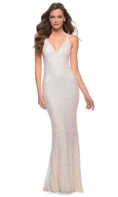 La Femme - 29862 Strappy Sequins Long Dress In White