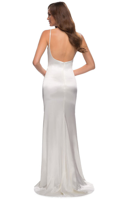 La Femme - 29945 Sleek Scoop Neck Long Dress In White & Ivory