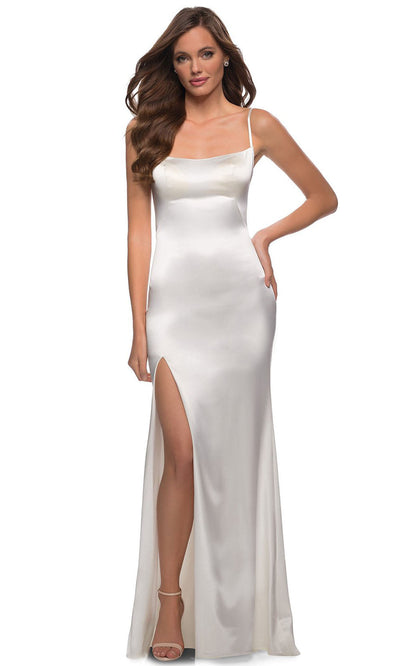 La Femme - 29945 Sleek Scoop Neck Long Dress In White & Ivory