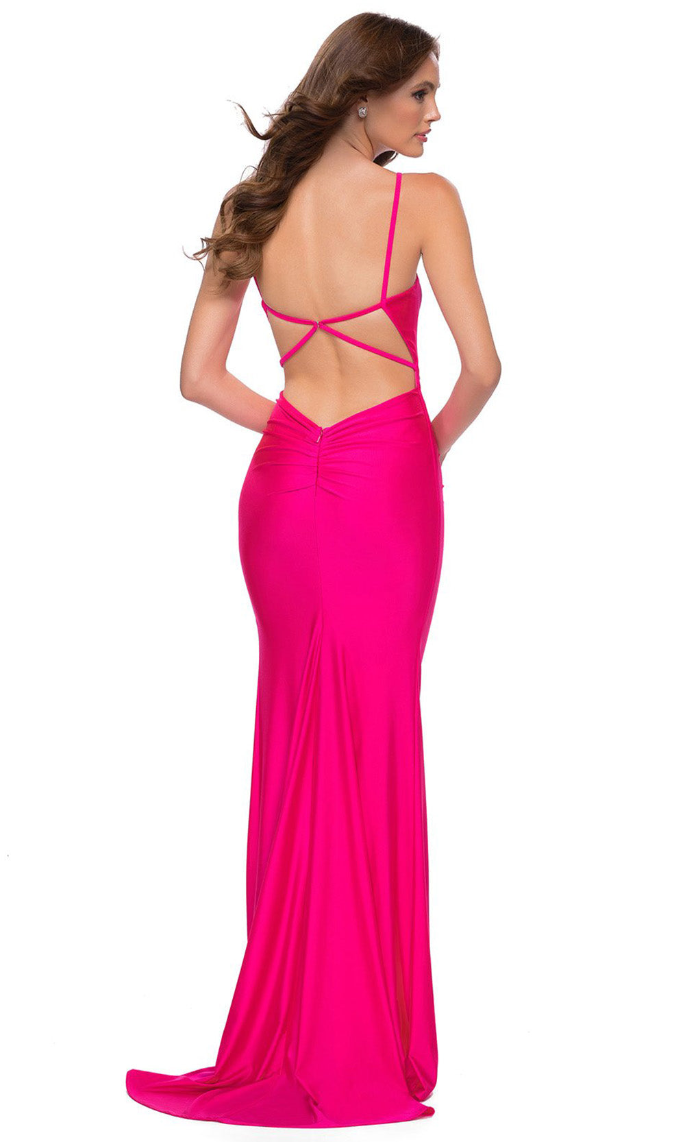 La Femme - 29966 Ruched V-Neck Sheath Dress In Pink