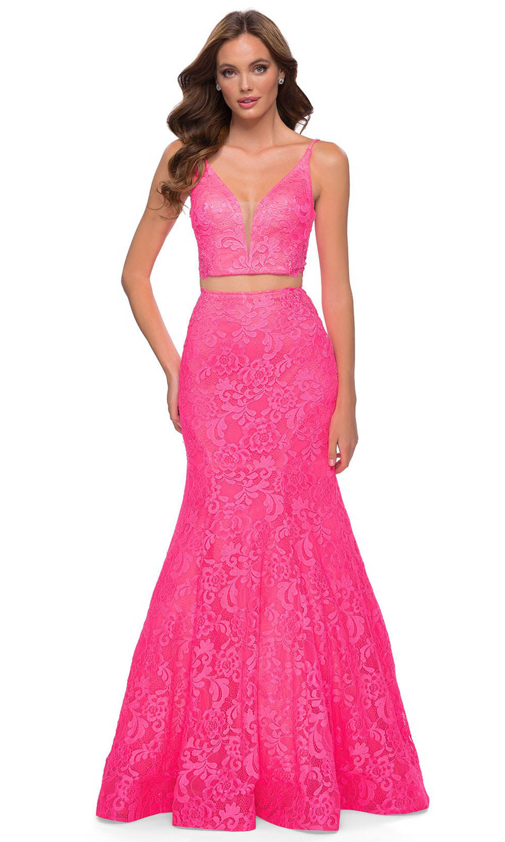 La Femme - 29967 Floral Trumpet 2-Piece Dress In Pink