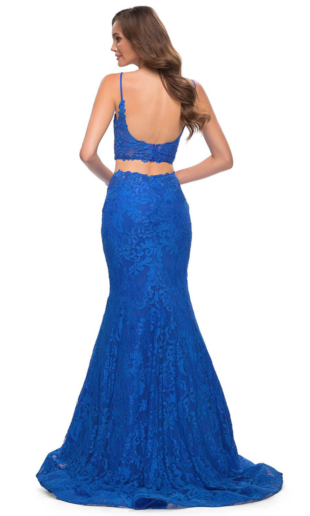 La Femme - 29970 Two Piece Laced Mermaid Gown In Blue