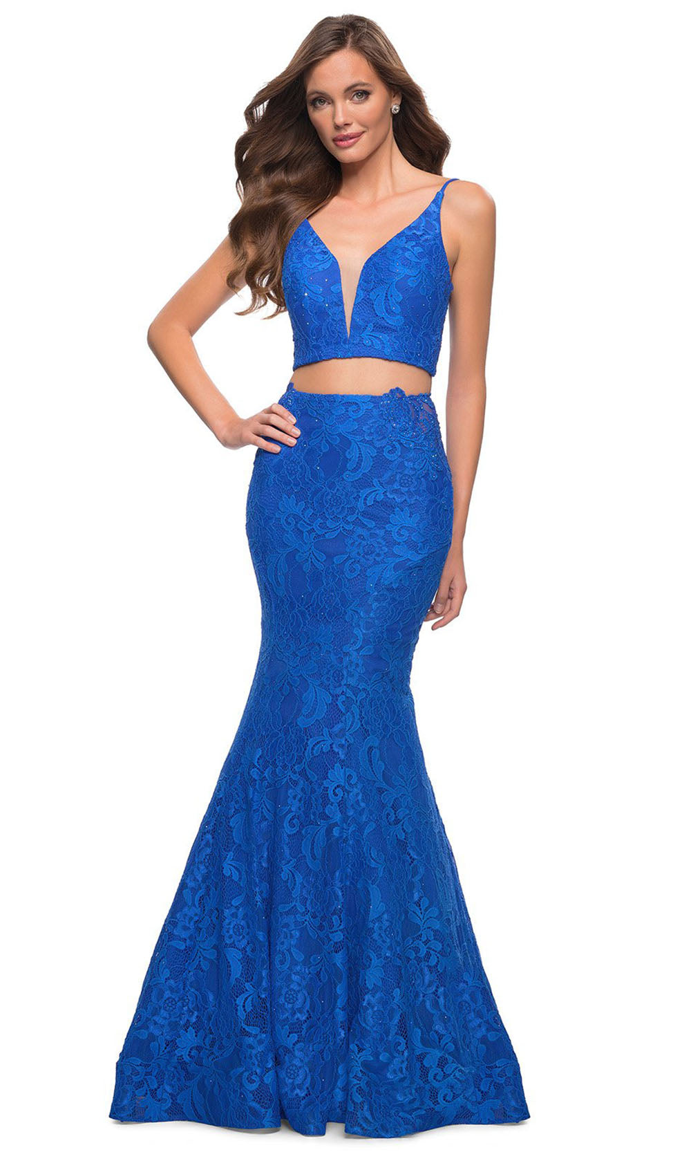 La Femme - 29970 Two Piece Laced Mermaid Gown In Blue
