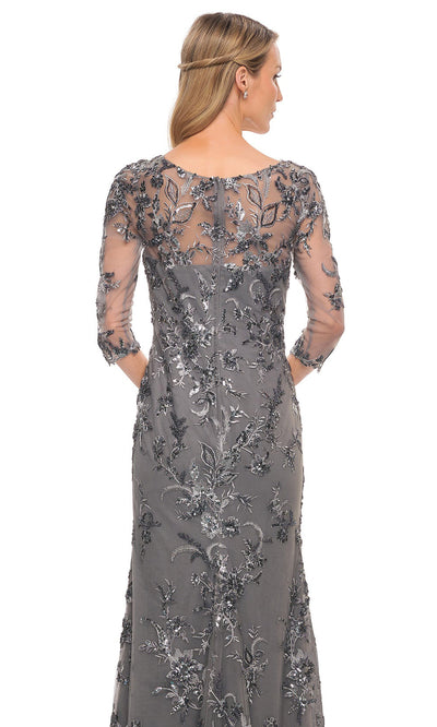 La Femme - 29976 Embellished Sheer Lace Long Dress In Gray