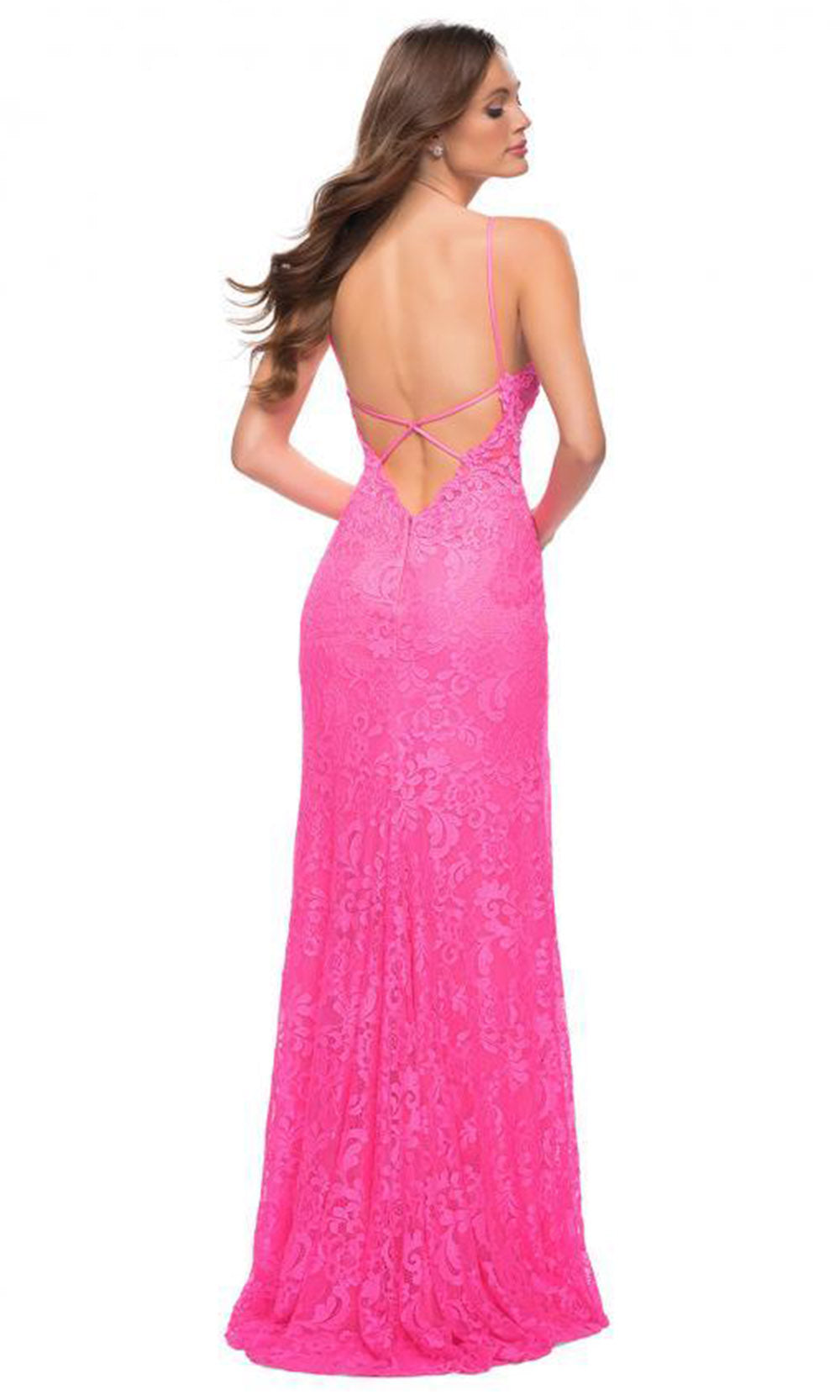 La Femme - 29987 High Slit Lace Long Dress In Pink