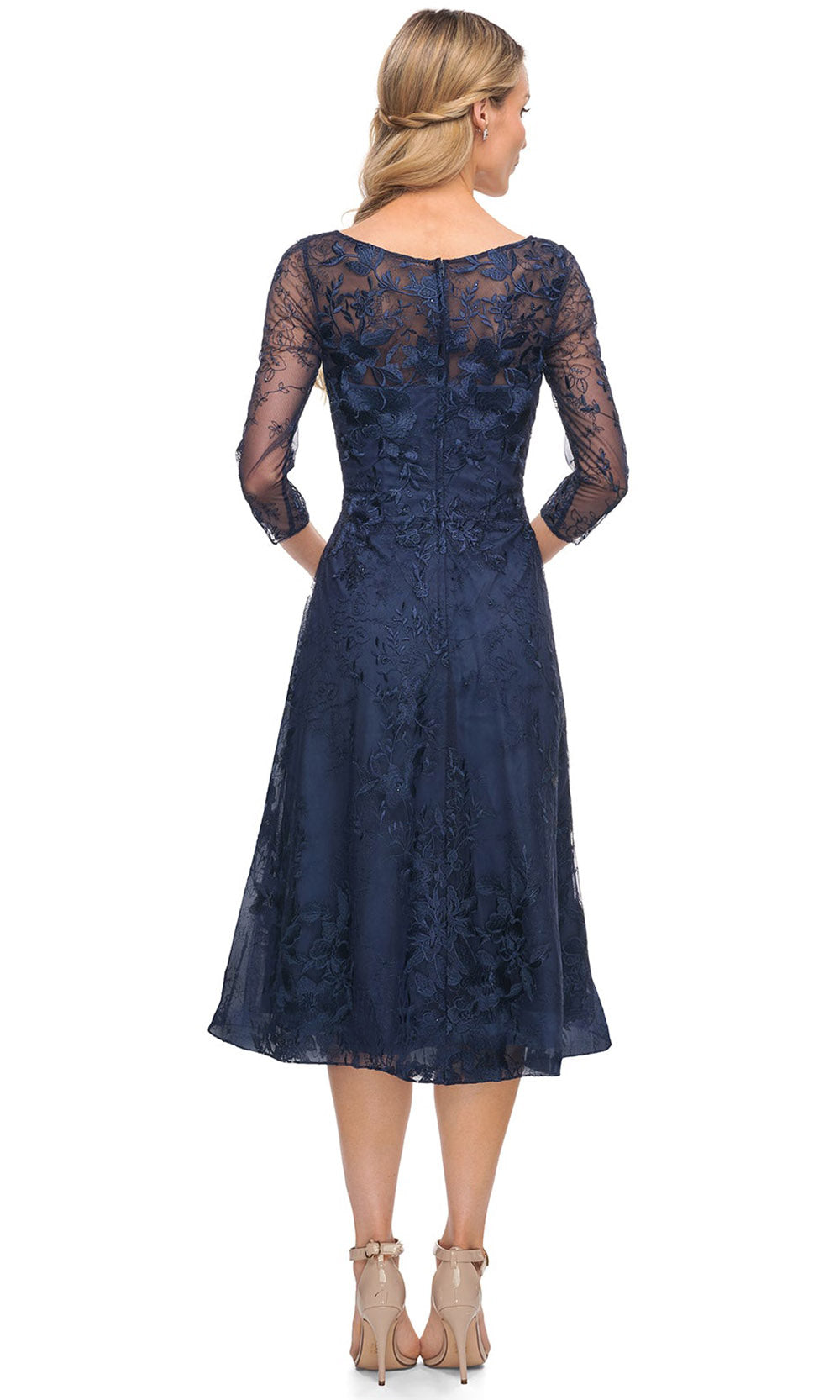 Navy blue tea length mother of the bride clearance dress