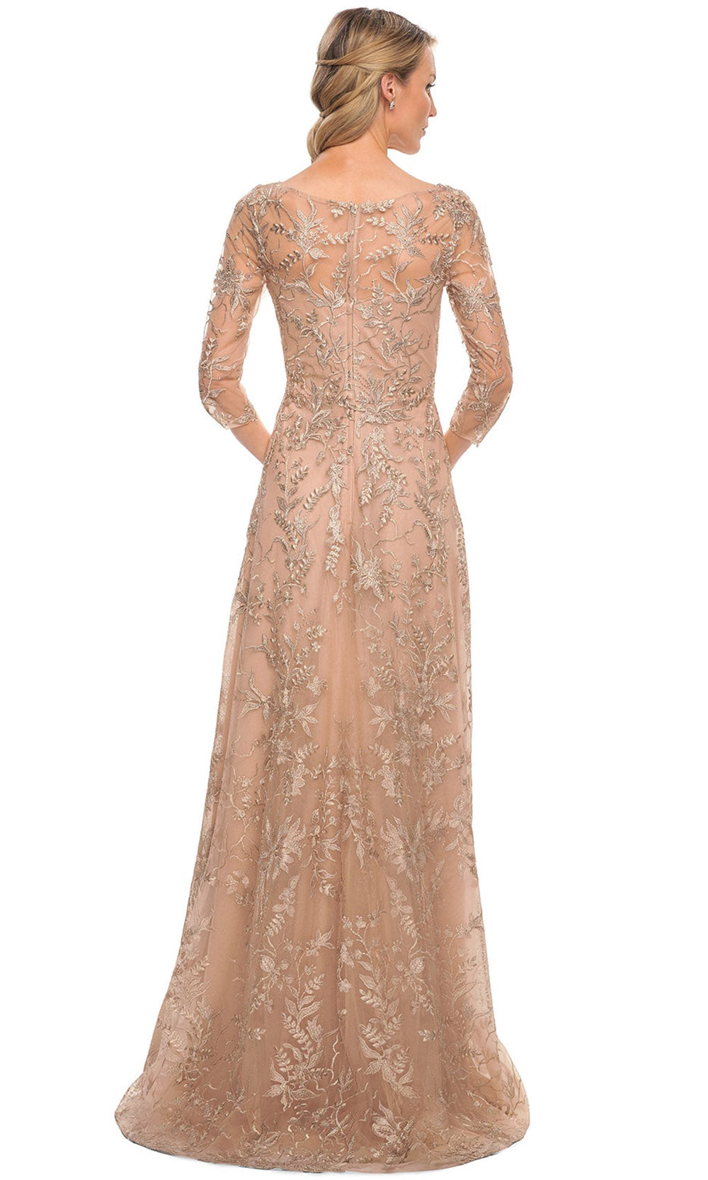 La Femme - 30021 Embroidered Bateau Neckline Sheath Dress In Gold