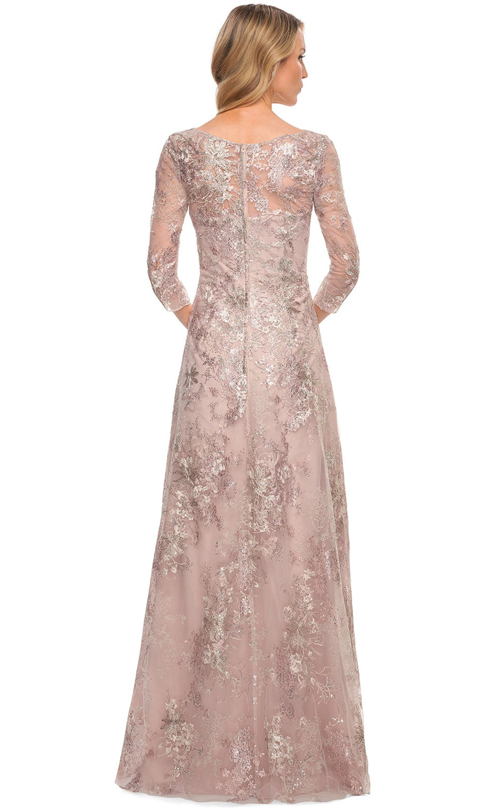 La Femme - 30054 Embroidered Floral Lace A-Line Dress In Purple